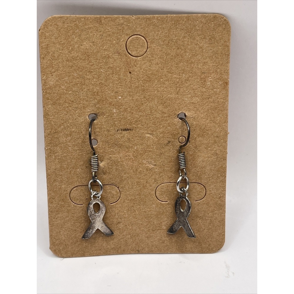 Silver‎ Breast Cancer Awareness Dangle Earrings